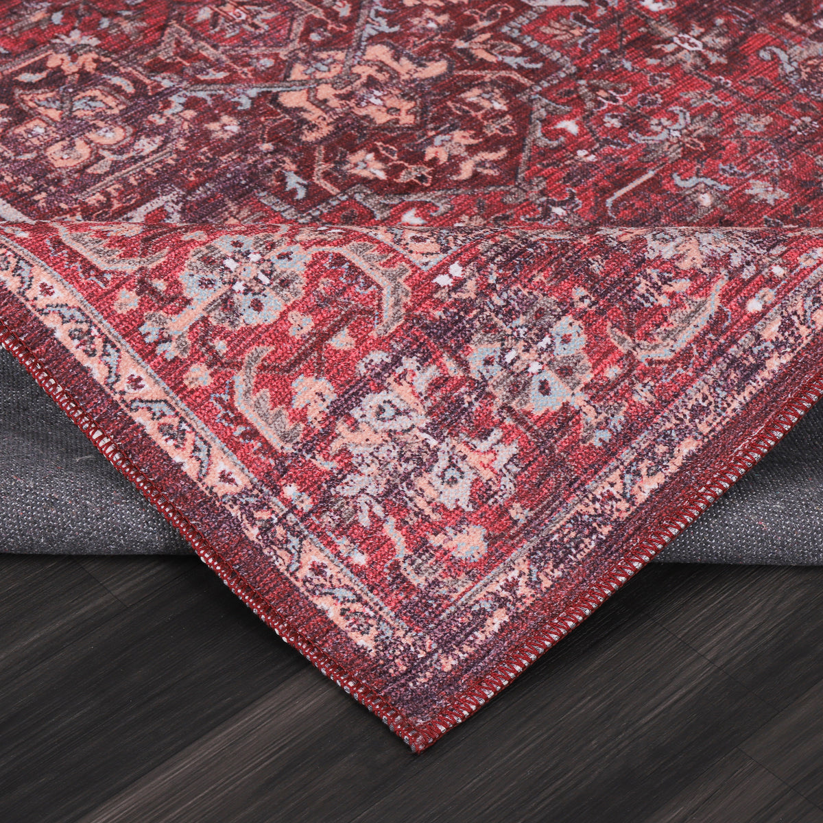 Germanica Washable 1310 — washable 1310 burgundy red traditional folded corner close up rug 78