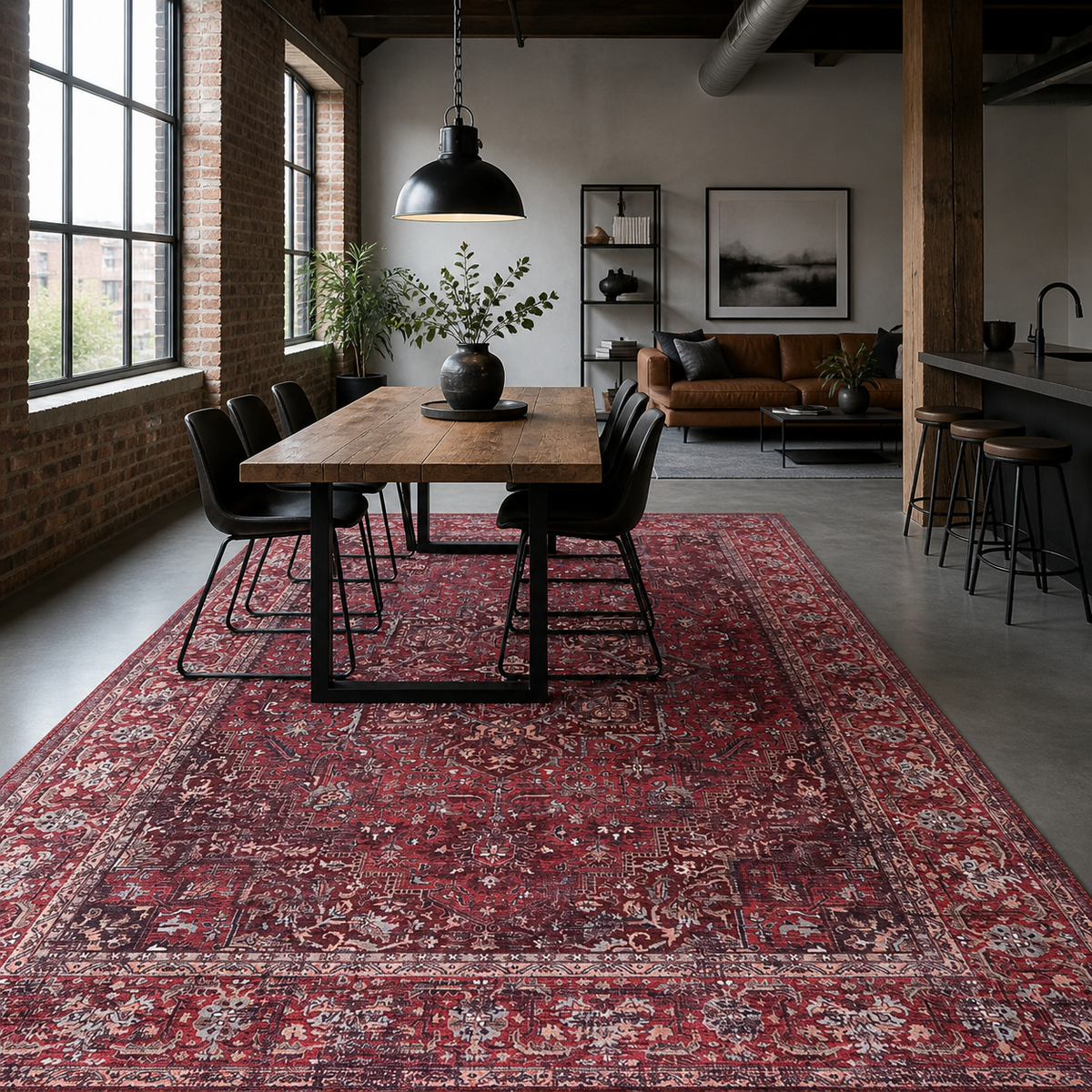 Germanica Washable 1310 — washable 1310 burgundy red traditional loft dining room rug 30