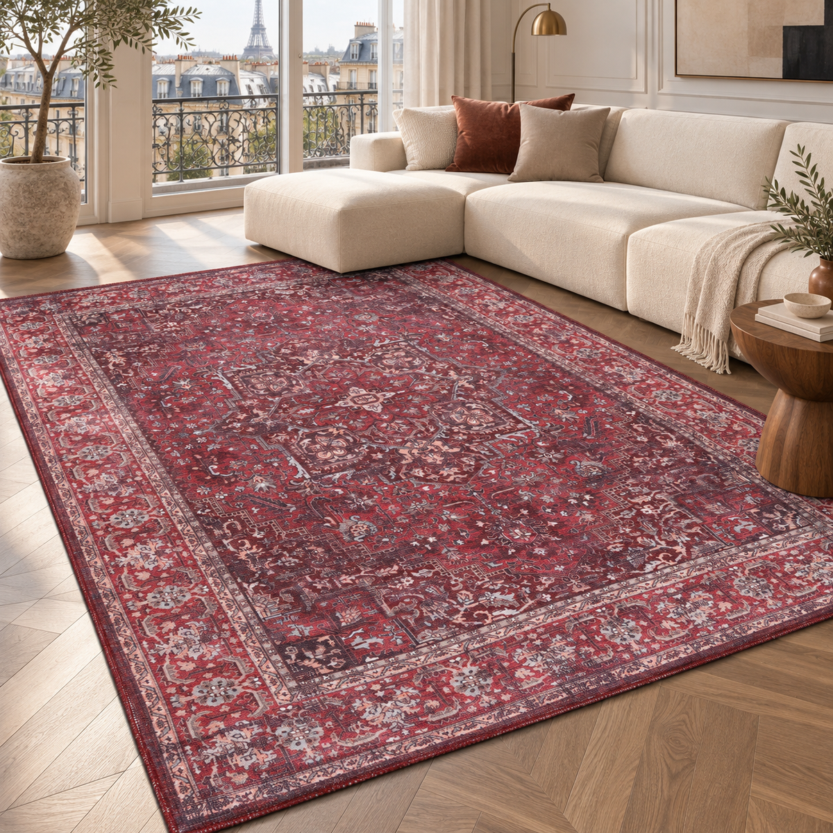 Germanica Washable 1310 — washable 1310 burgundy red traditional loft living room rug 02