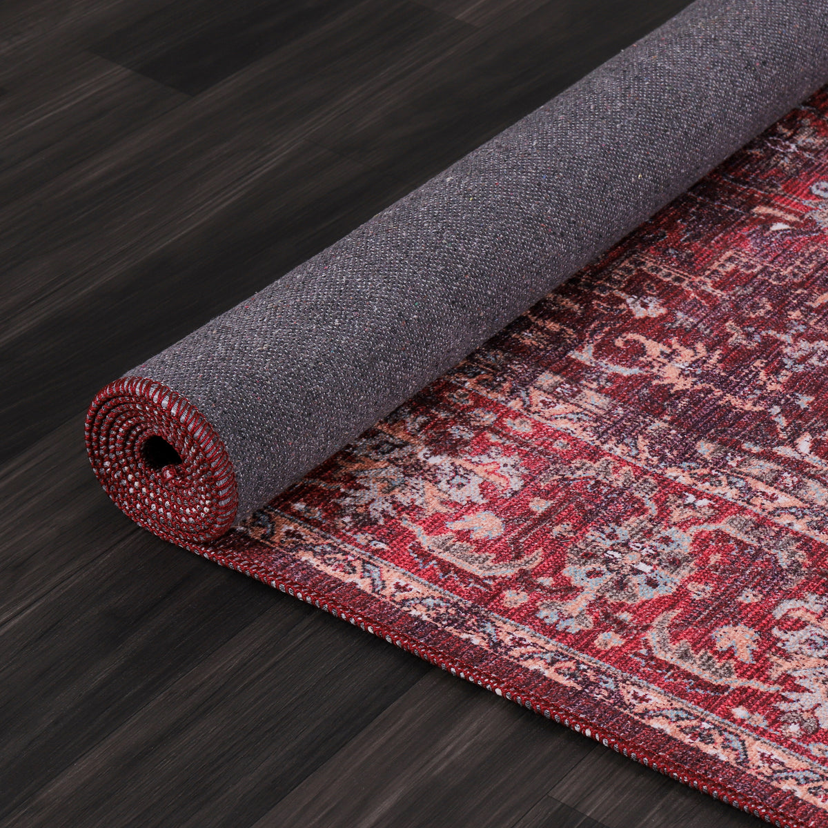 Germanica Washable 1310 — washable 1310 burgundy red traditional rolled non slip backing rug 76