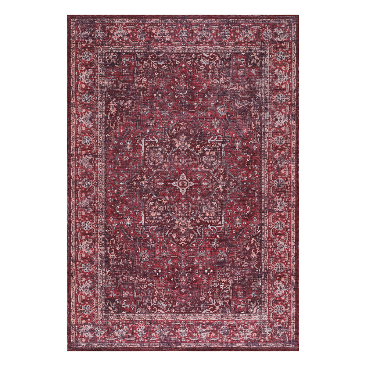 Germanica Washable 1310 — washable 1310 burgundy red traditional top view rug 75
