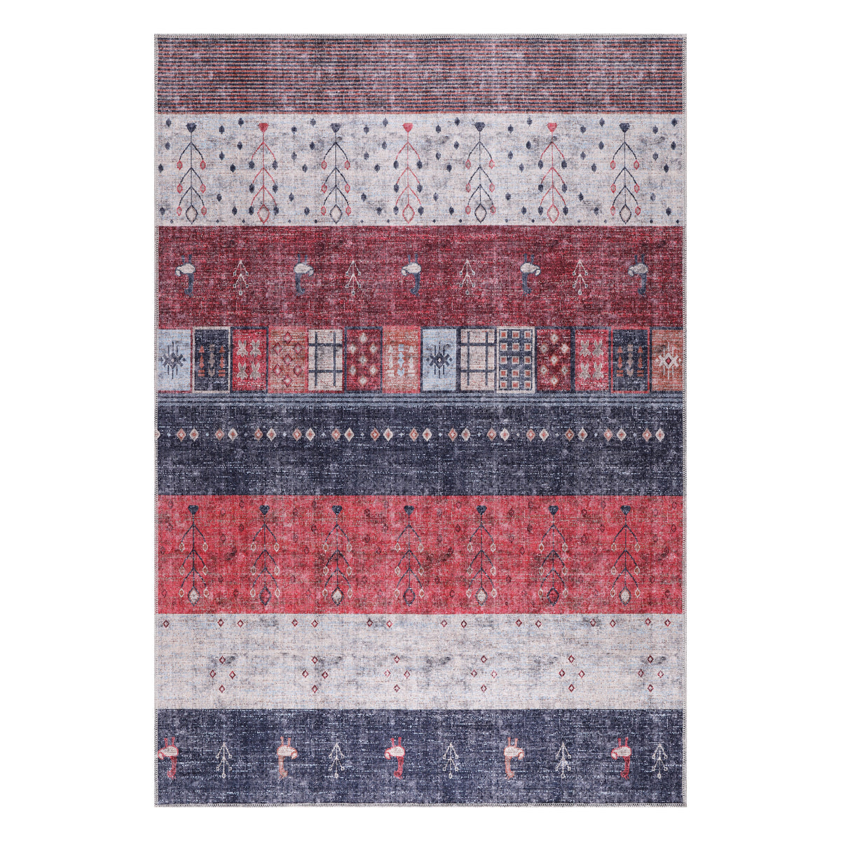 Germanica Washable 1339 — washable 1339 red navy striped tribal top view rug 14