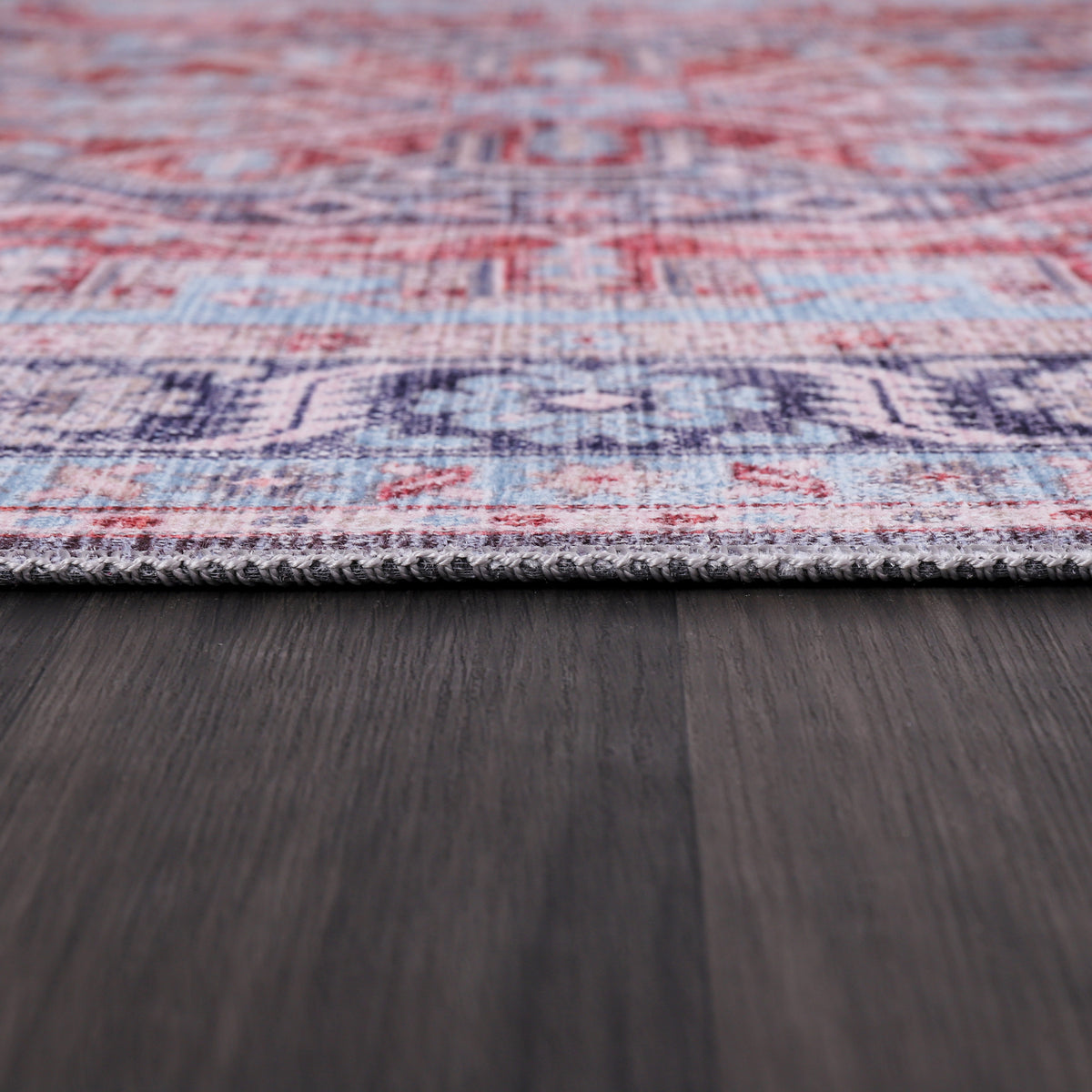 Germanica Washable K1 — washable k1 ice blue red medallion pile close up rug 16