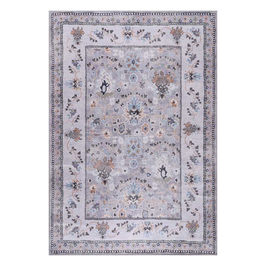 Aksu Grey Lilac Floral Washable Rug