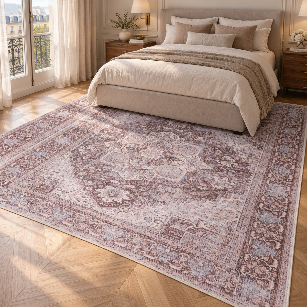 Germanica Washable R2 — washable r2 rose mauve medallion bedroom rug 04