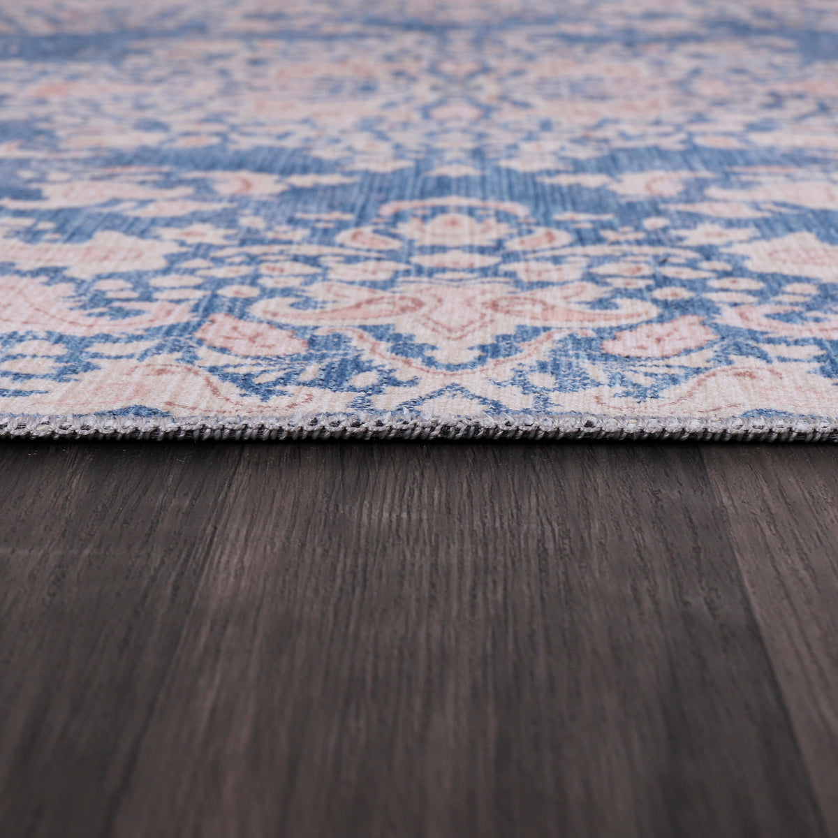 Germanica Washable R3 — washable r3 denim blue floral pile close up rug 16