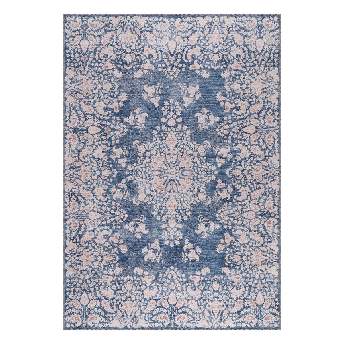 Germanica Washable R3 — washable r3 denim blue floral top view rug 14