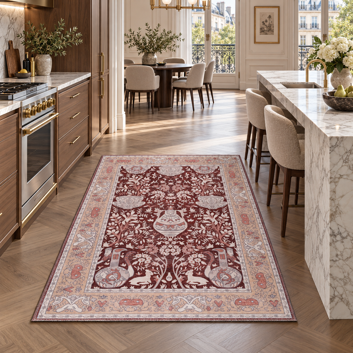 Germanica Washable R4 — washable r4 burgundy floral vase kitchen rug 07