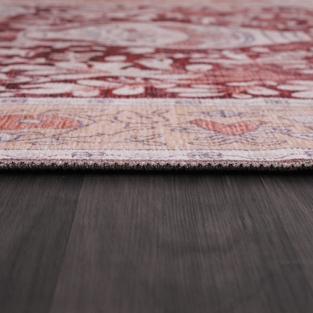 Germanica Washable R4 — washable r4 burgundy floral vase pile close up rug 16