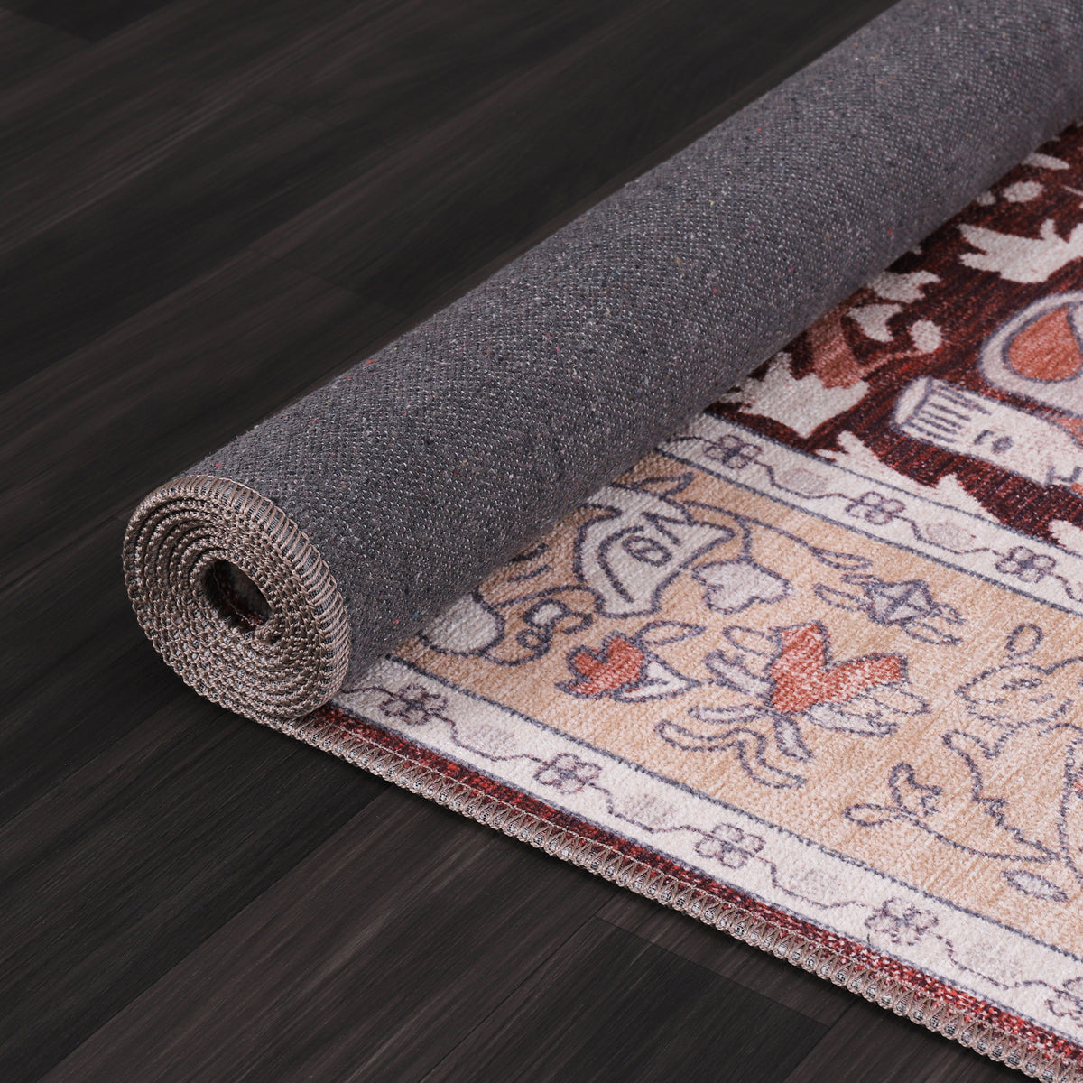 Germanica Washable R4 — washable r4 burgundy floral vase rolled non slip backing rug 15