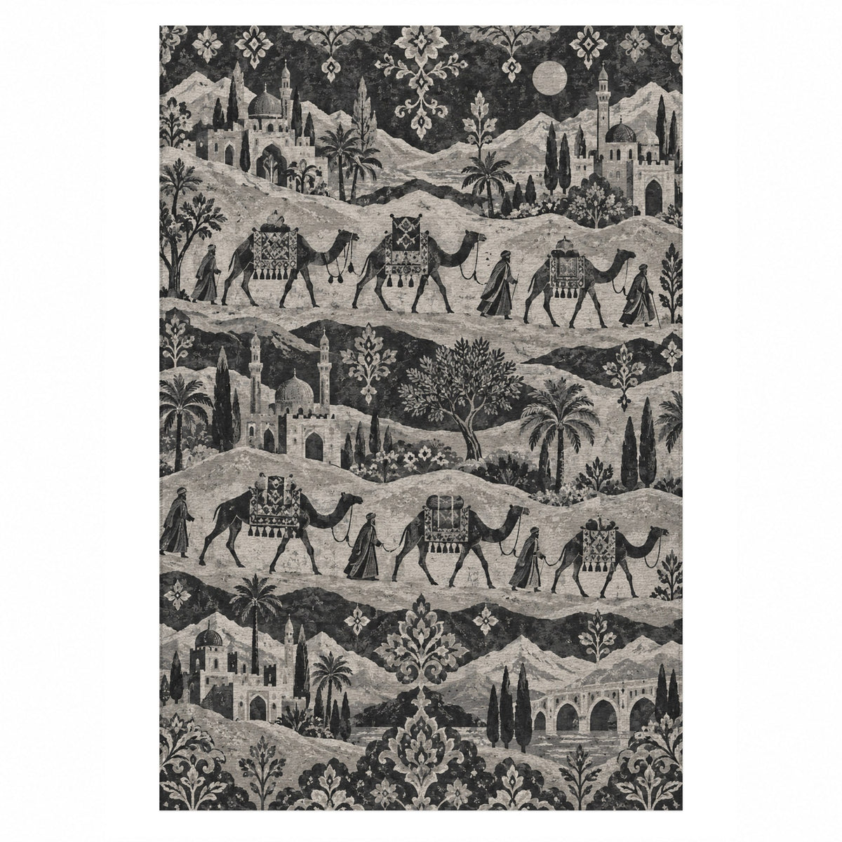 Golden Caravan Charcoal Ethnic Washable Rug — top view