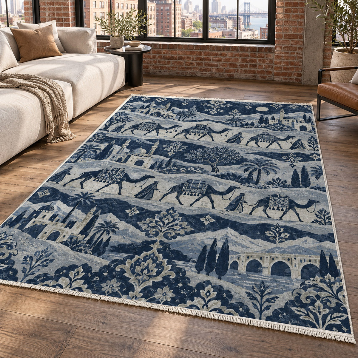 Golden Caravan Indigo Ethnic Washable Rug — new york living