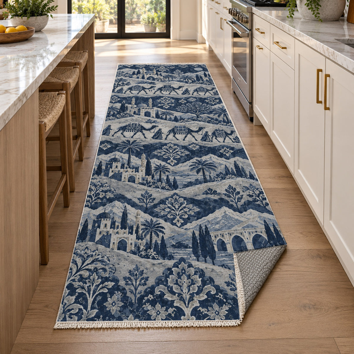 Golden Caravan Indigo Ethnic Washable Rug — new york kitchen runner