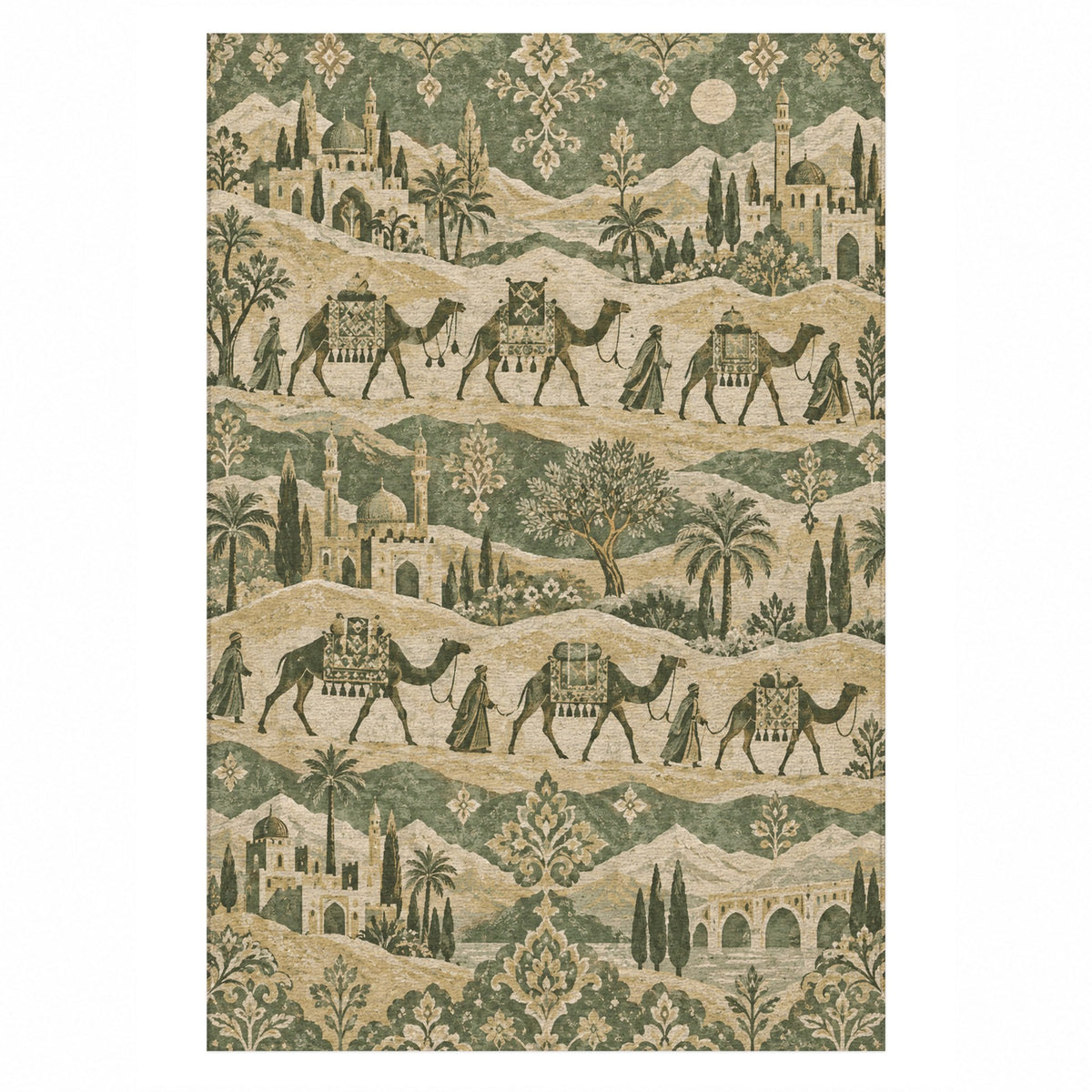 Golden Caravan Sage Ethnic Washable Rug — top view