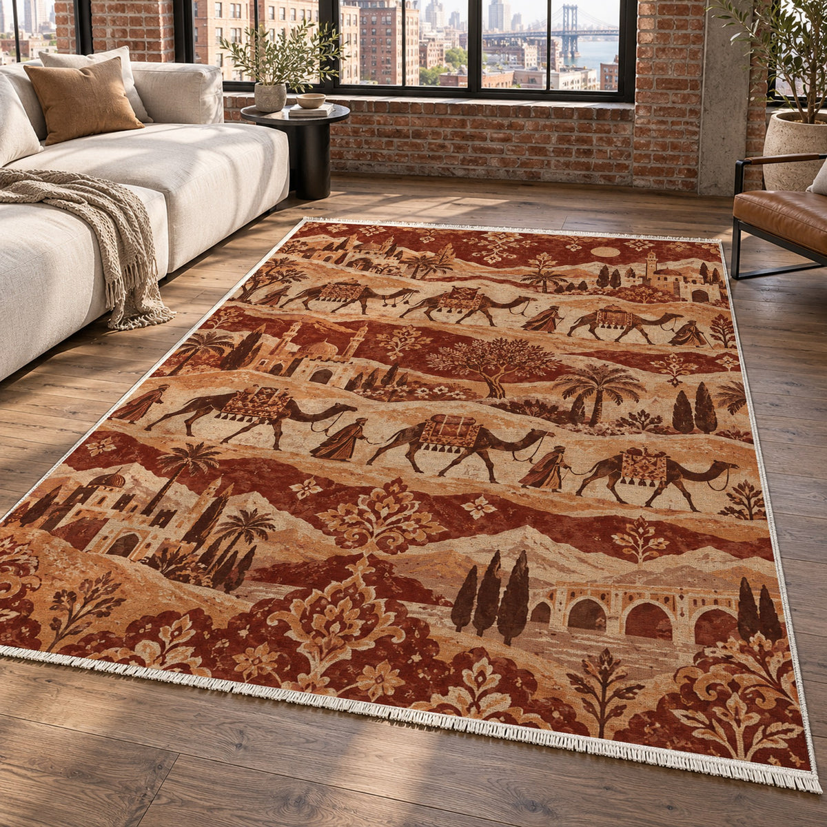 Golden Caravan Terracotta Ethnic Washable Rug — new york living
