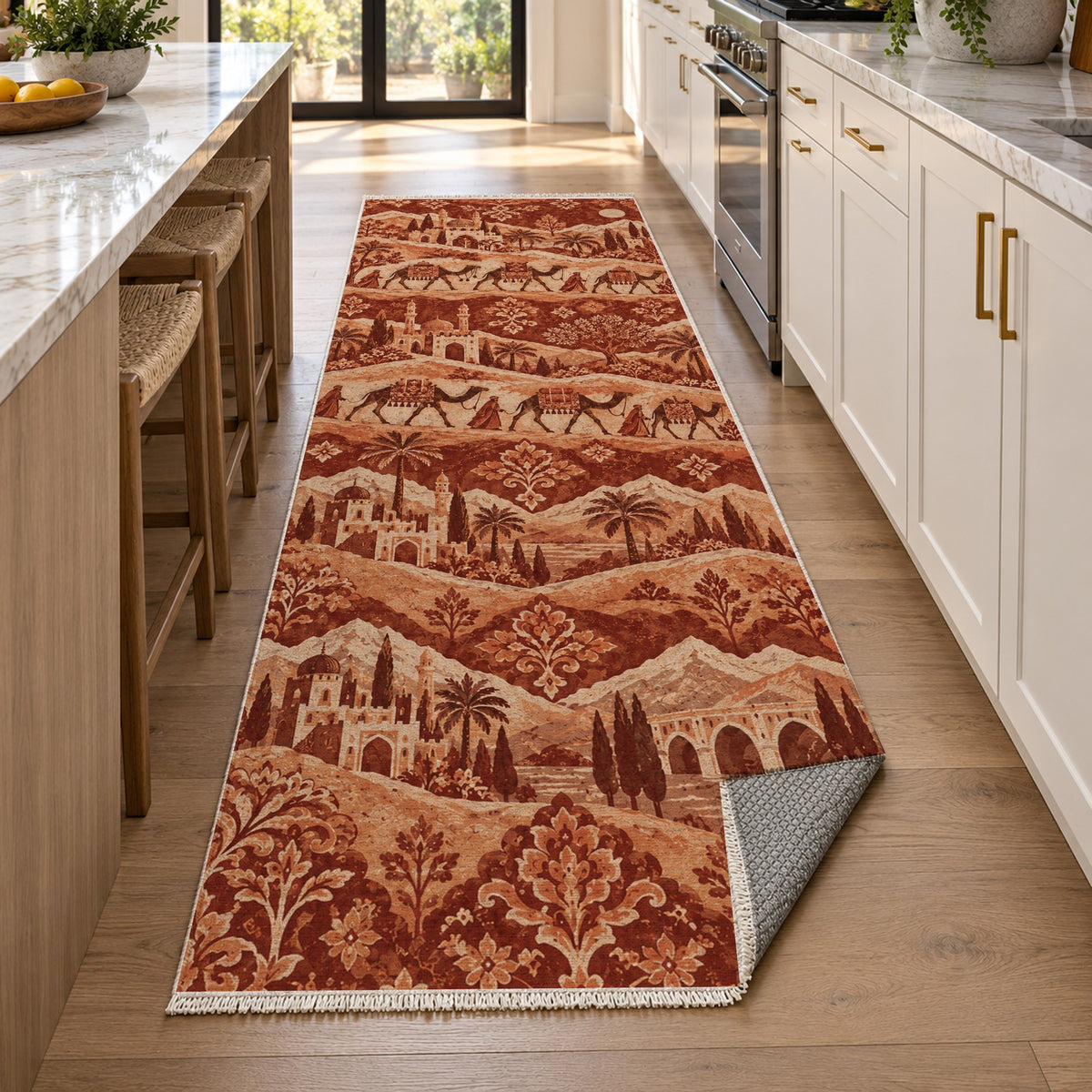 Golden Caravan Terracotta Ethnic Washable Rug — new york kitchen runner