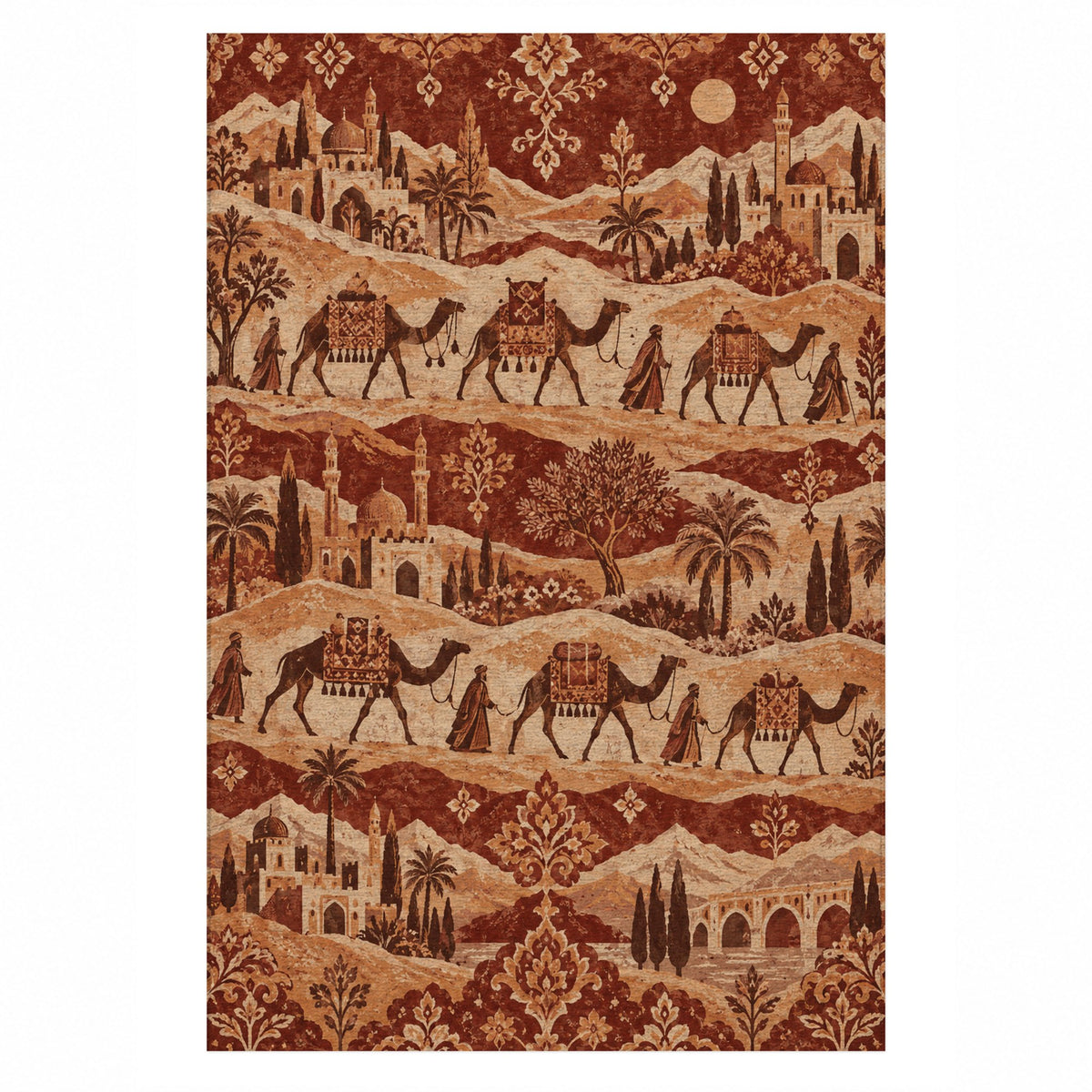Golden Caravan Terracotta Ethnic Washable Rug — top view