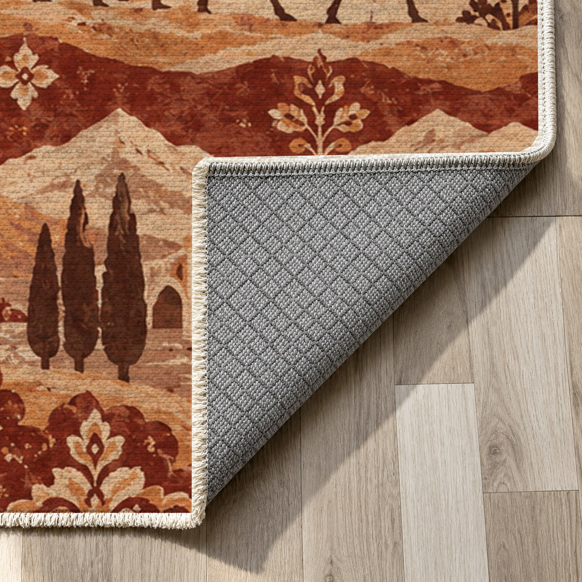Golden Caravan Terracotta Ethnic Washable Rug — backing close up