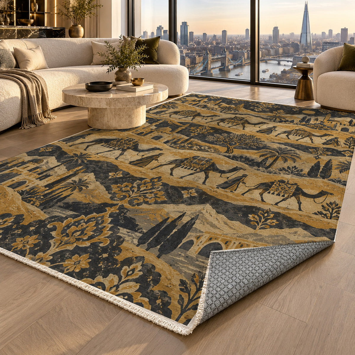 Golden Caravan Ethnic Washable Rug — london luxury living