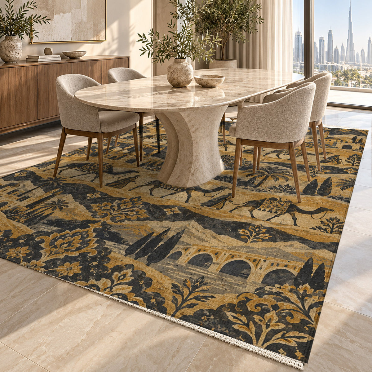 Golden Caravan Ethnic Washable Rug — dubai dining