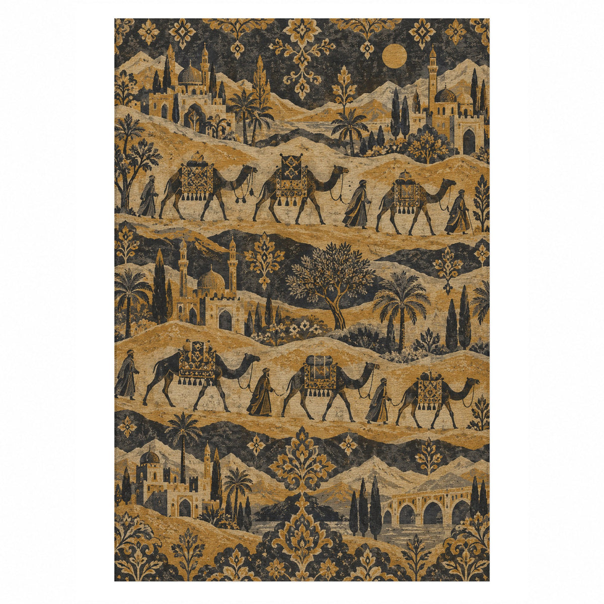 Golden Caravan Ethnic Washable Rug — top view