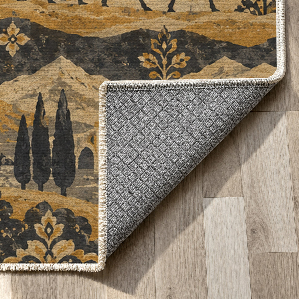 Golden Caravan Ethnic Washable Rug — backing close up