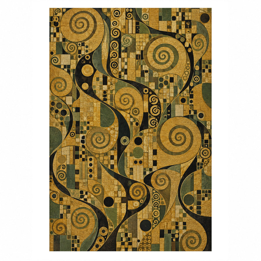 Golden Mosaic Abstract Washable Rug