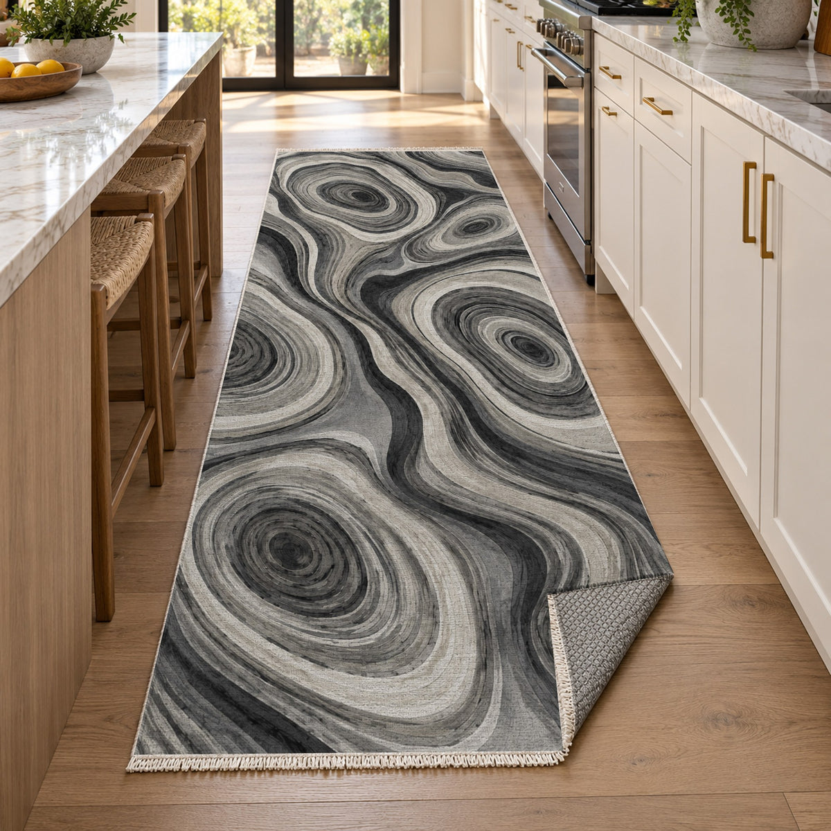 Growth Rings Charcoal Floral Washable Rug — new york kitchen runner