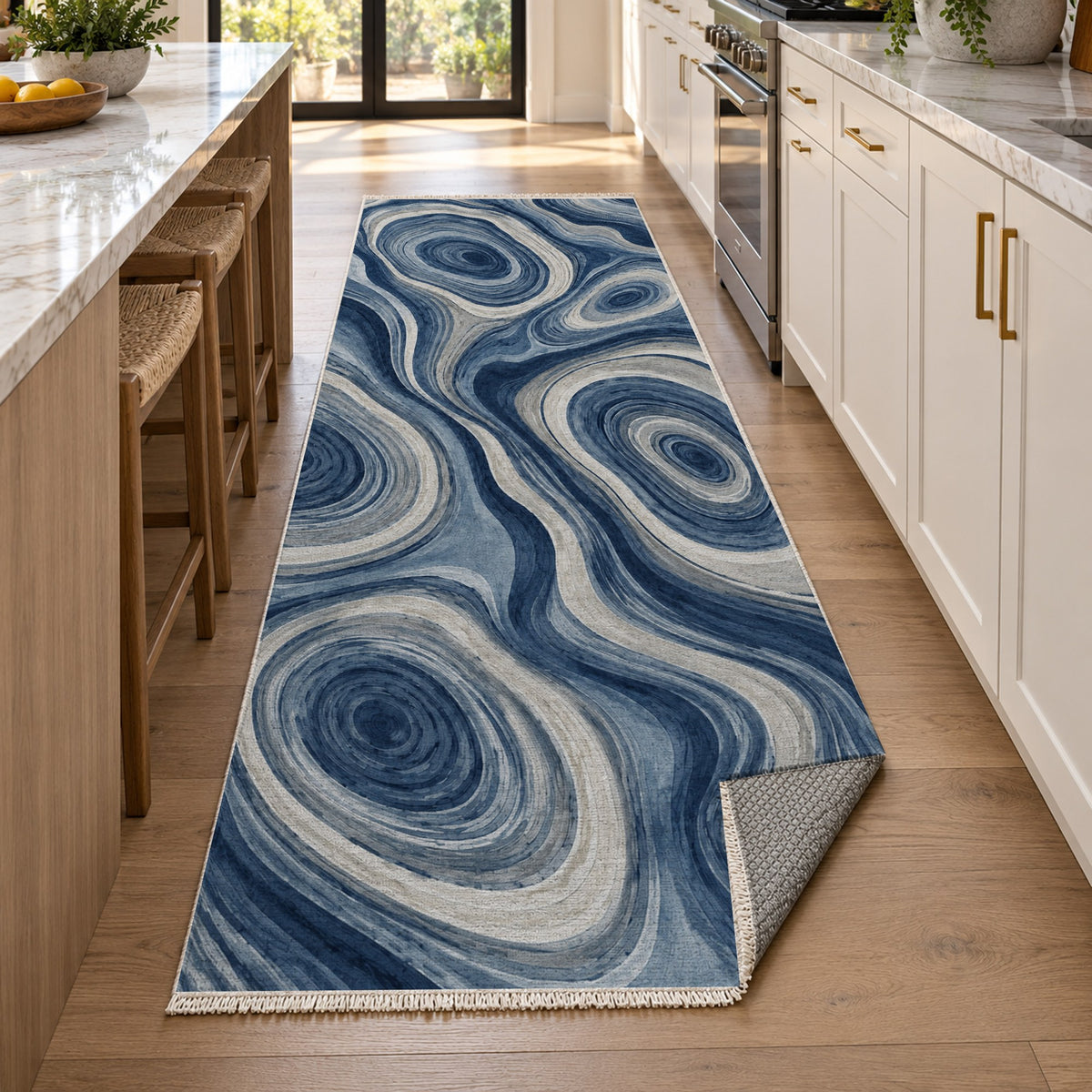 Growth Rings Indigo Floral Washable Rug — new york kitchen runner