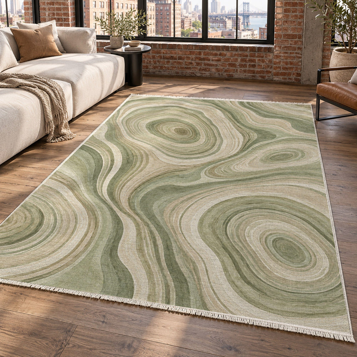 Growth Rings Sage Floral Washable Rug — new york living