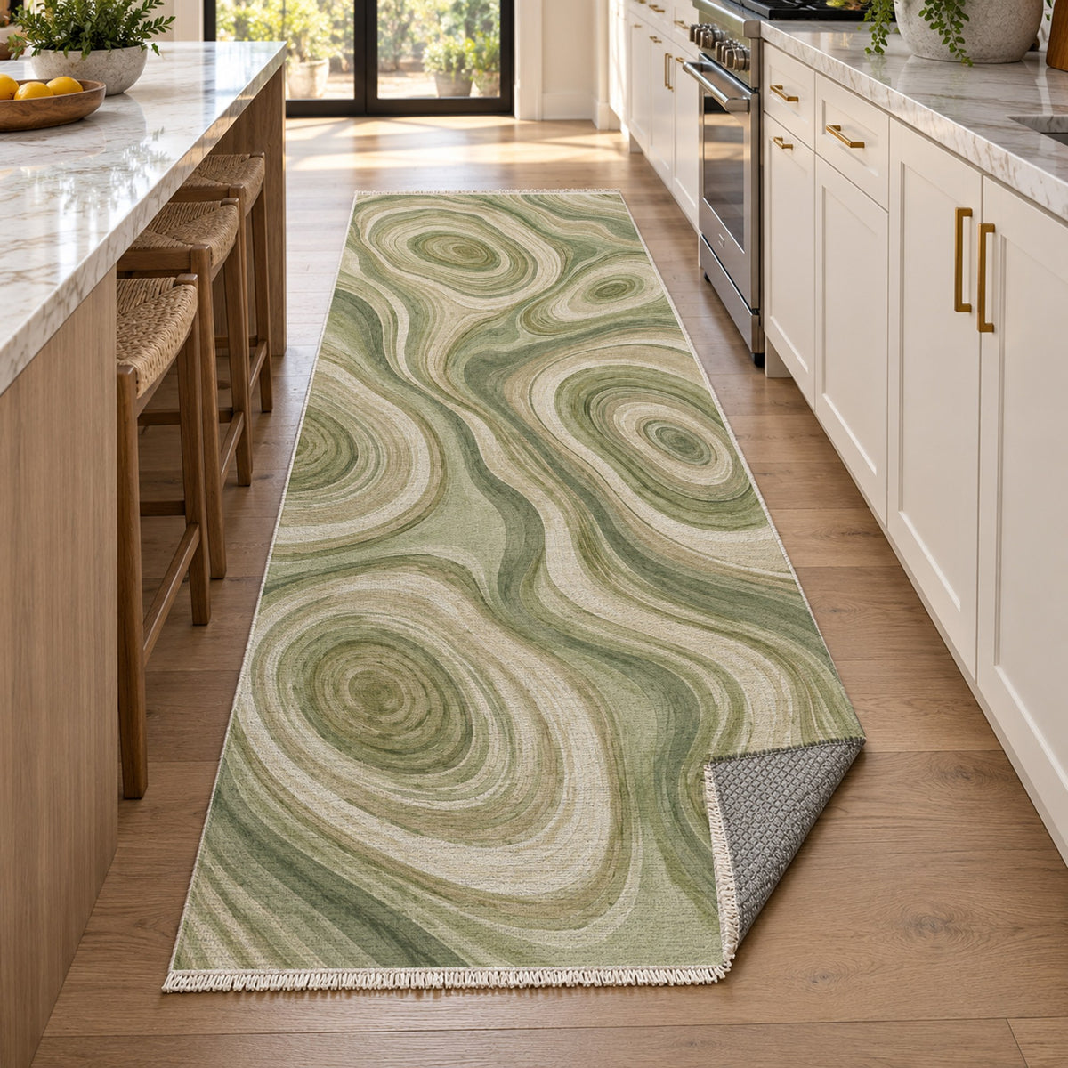 Growth Rings Sage Floral Washable Rug — new york kitchen runner