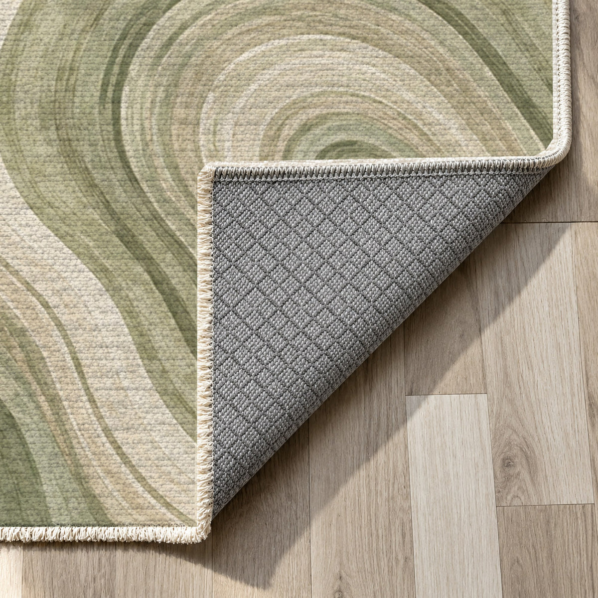 Growth Rings Sage Floral Washable Rug — backing close up