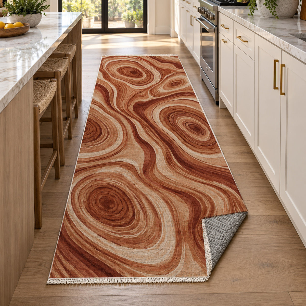 Growth Rings Terracotta Floral Washable Rug — new york kitchen runner