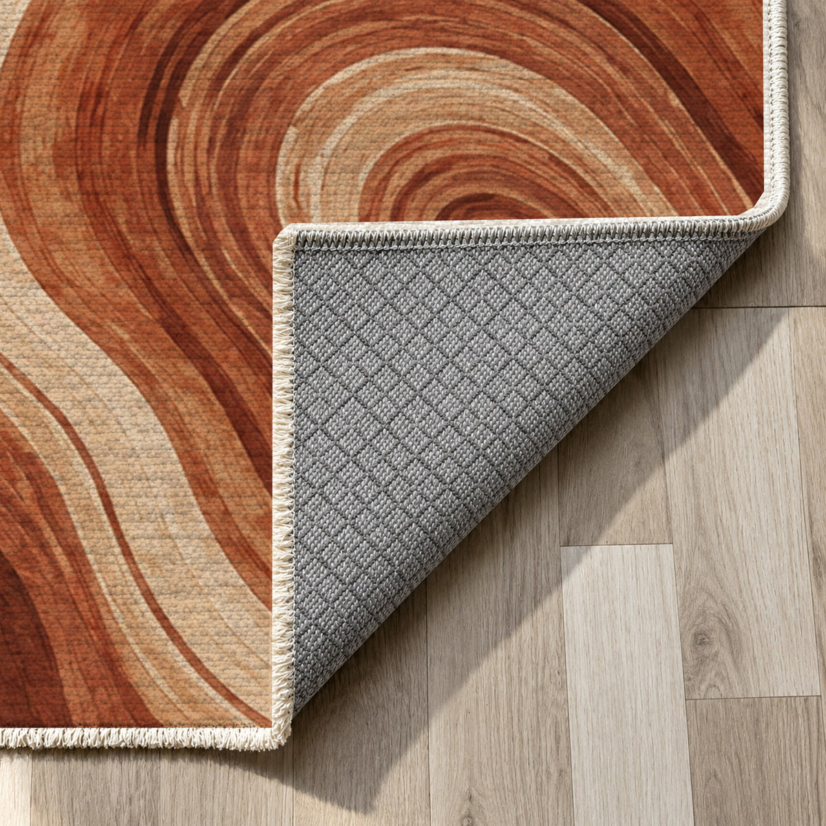 Growth Rings Terracotta Floral Washable Rug — backing close up