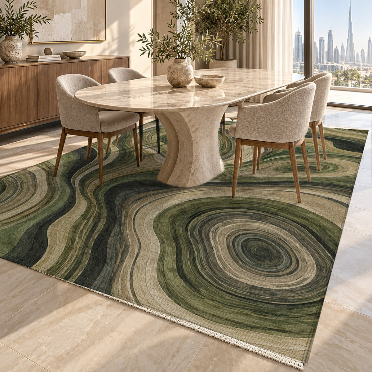Growth Rings Floral Washable Rug — dubai dining