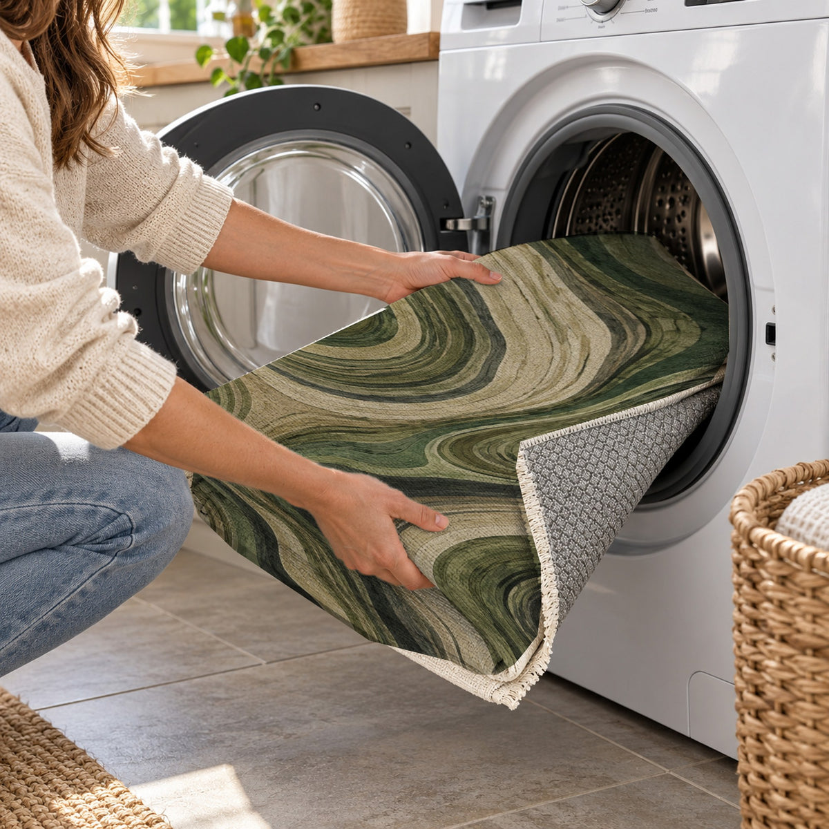 Growth Rings Floral Washable Rug — washing machine