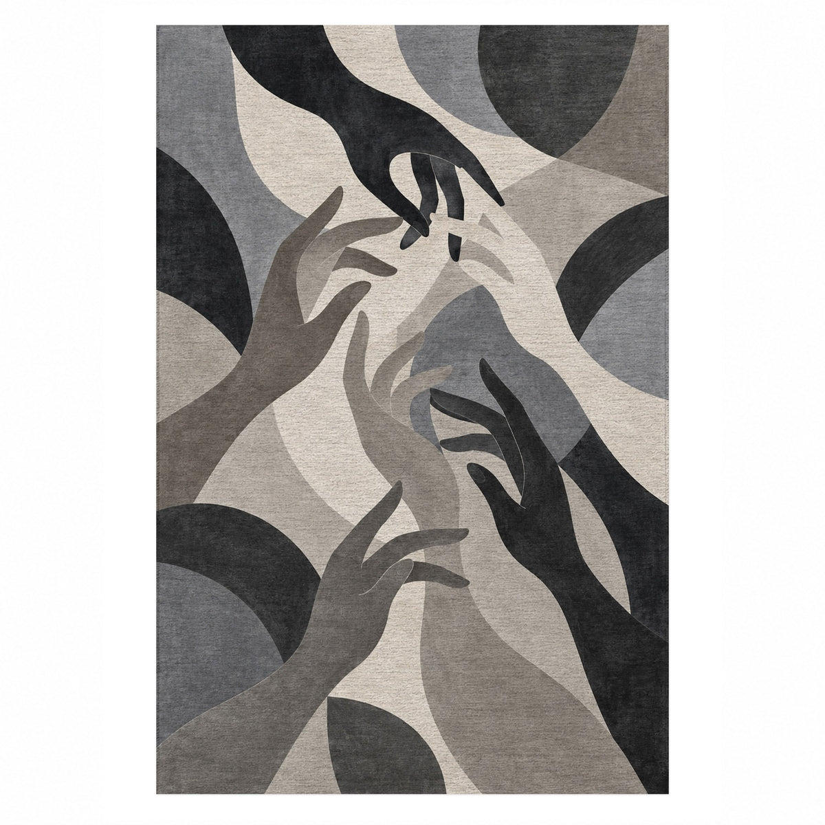 Hands In Harmony Charcoal Abstract Washable Rug — top view