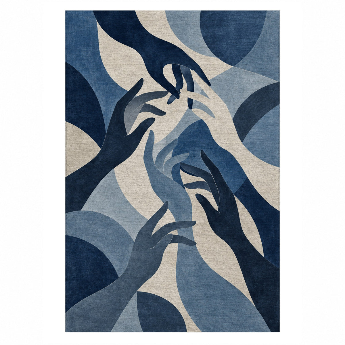 Hands In Harmony Indigo Abstract Washable Rug — top view