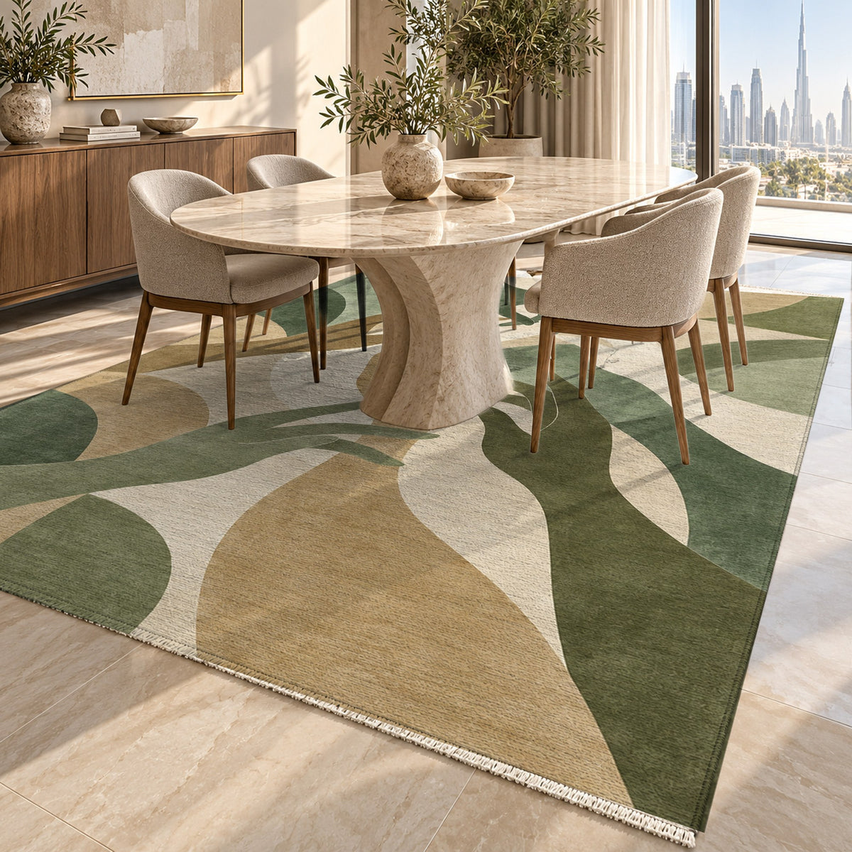 Hands In Harmony Sage Abstract Washable Rug — dubai dining