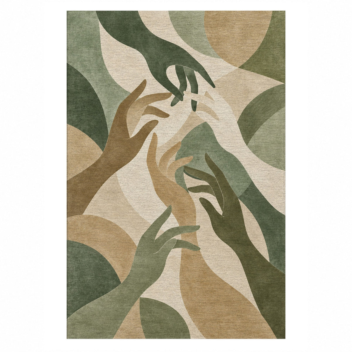 Hands In Harmony Sage Abstract Washable Rug — top view