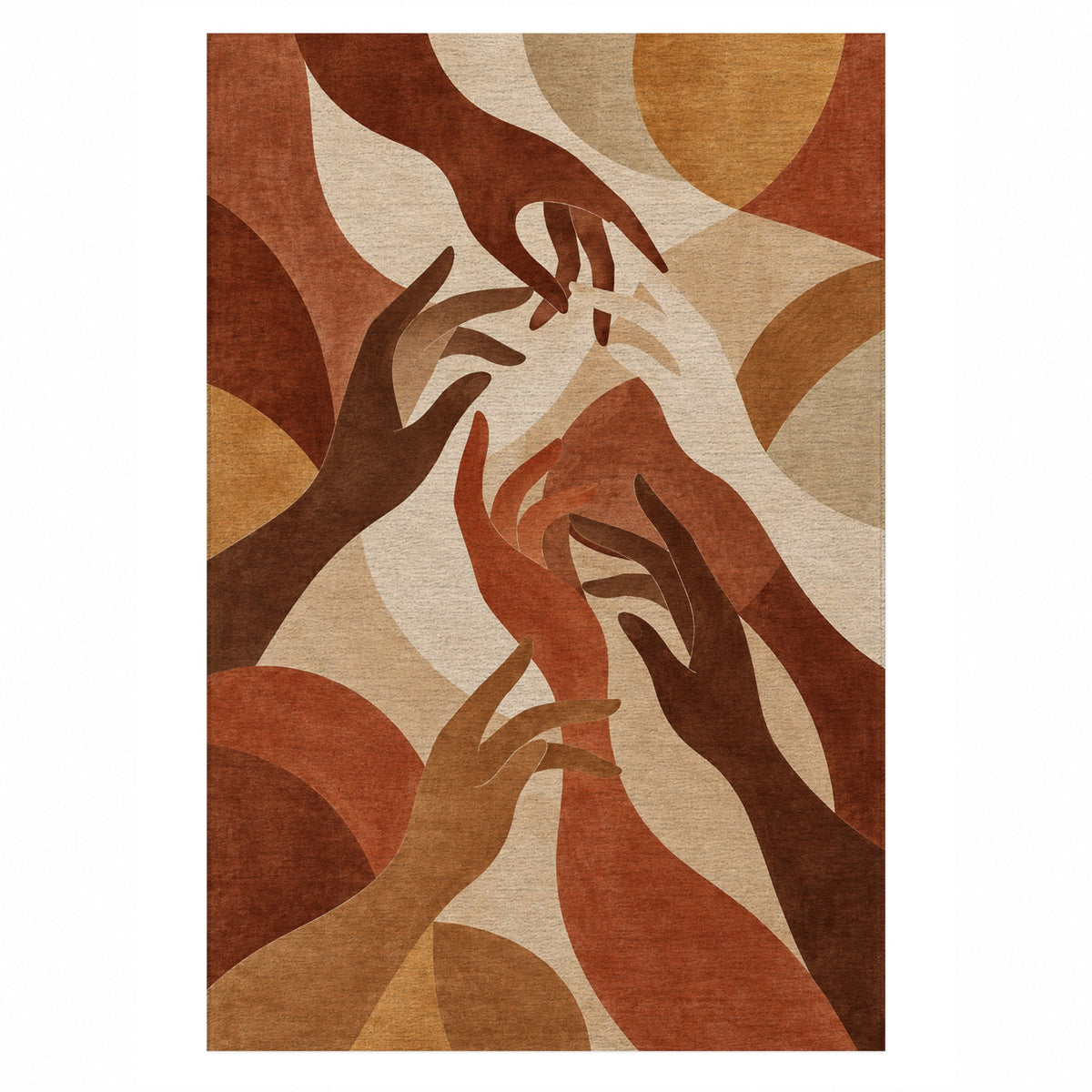 Hands In Harmony Terracotta Abstract Washable Rug — top view