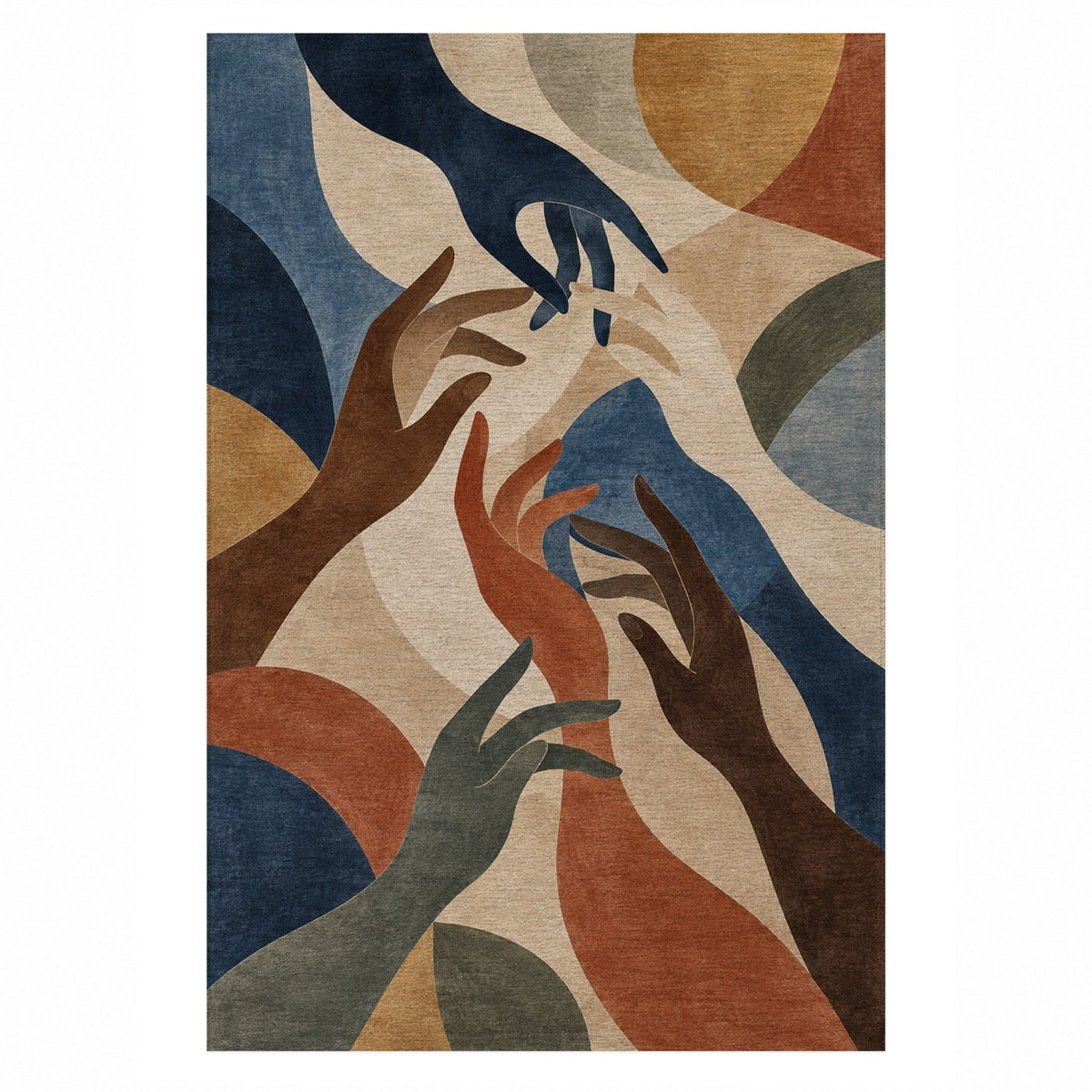 Hands In Harmony Abstract Washable Rug — top view