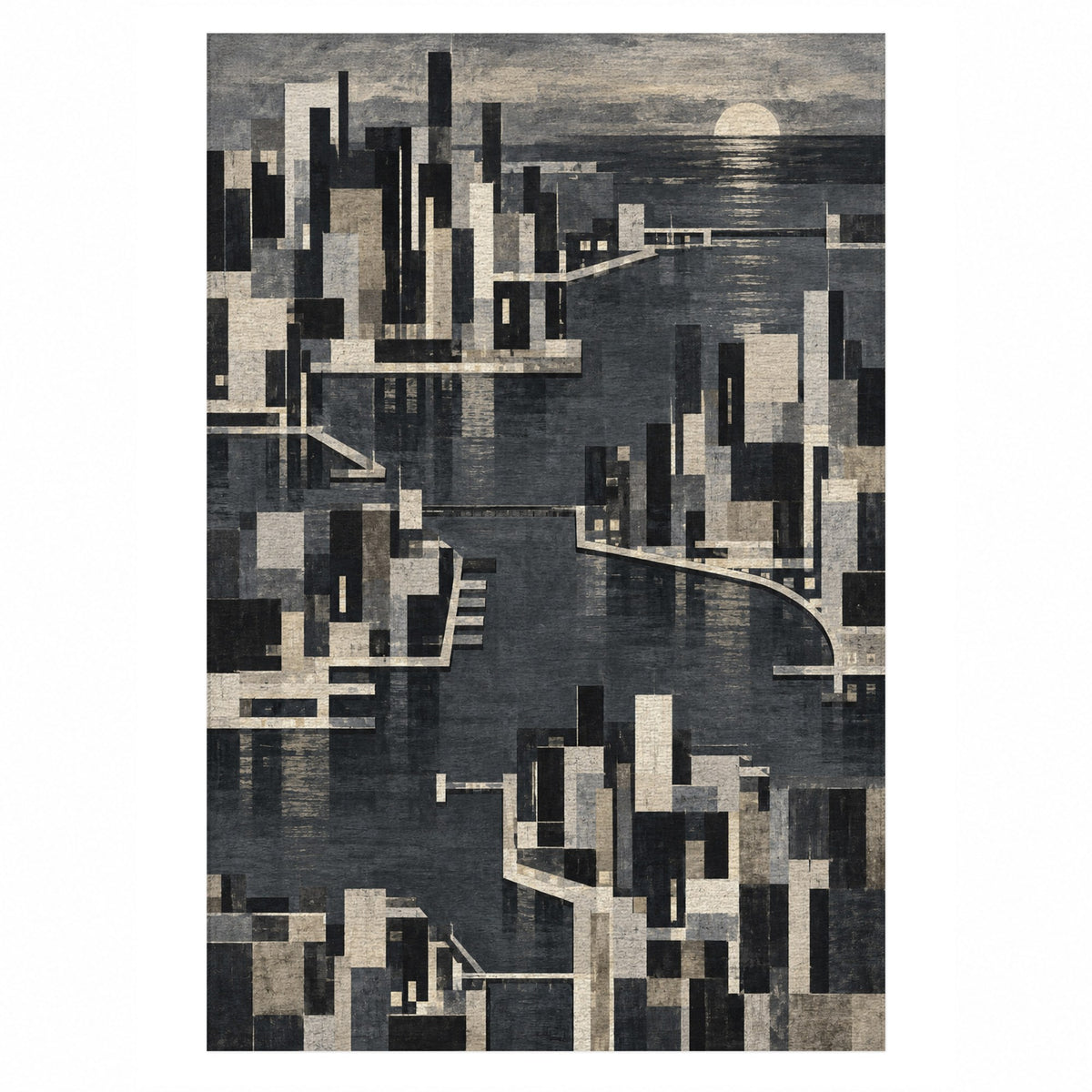 Harbour Blocks Charcoal Modern Washable Rug — top view