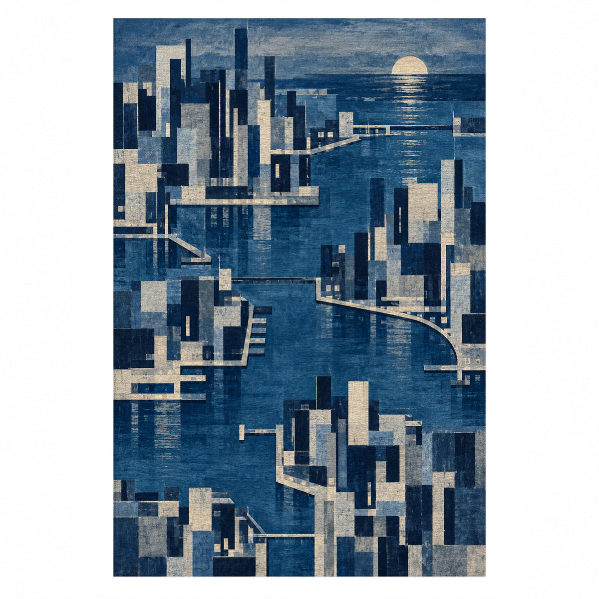 Harbour Blocks Indigo Modern Washable Rug — top view