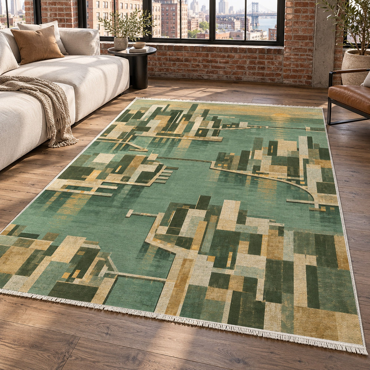 Harbour Blocks Sage Modern Washable Rug — new york living