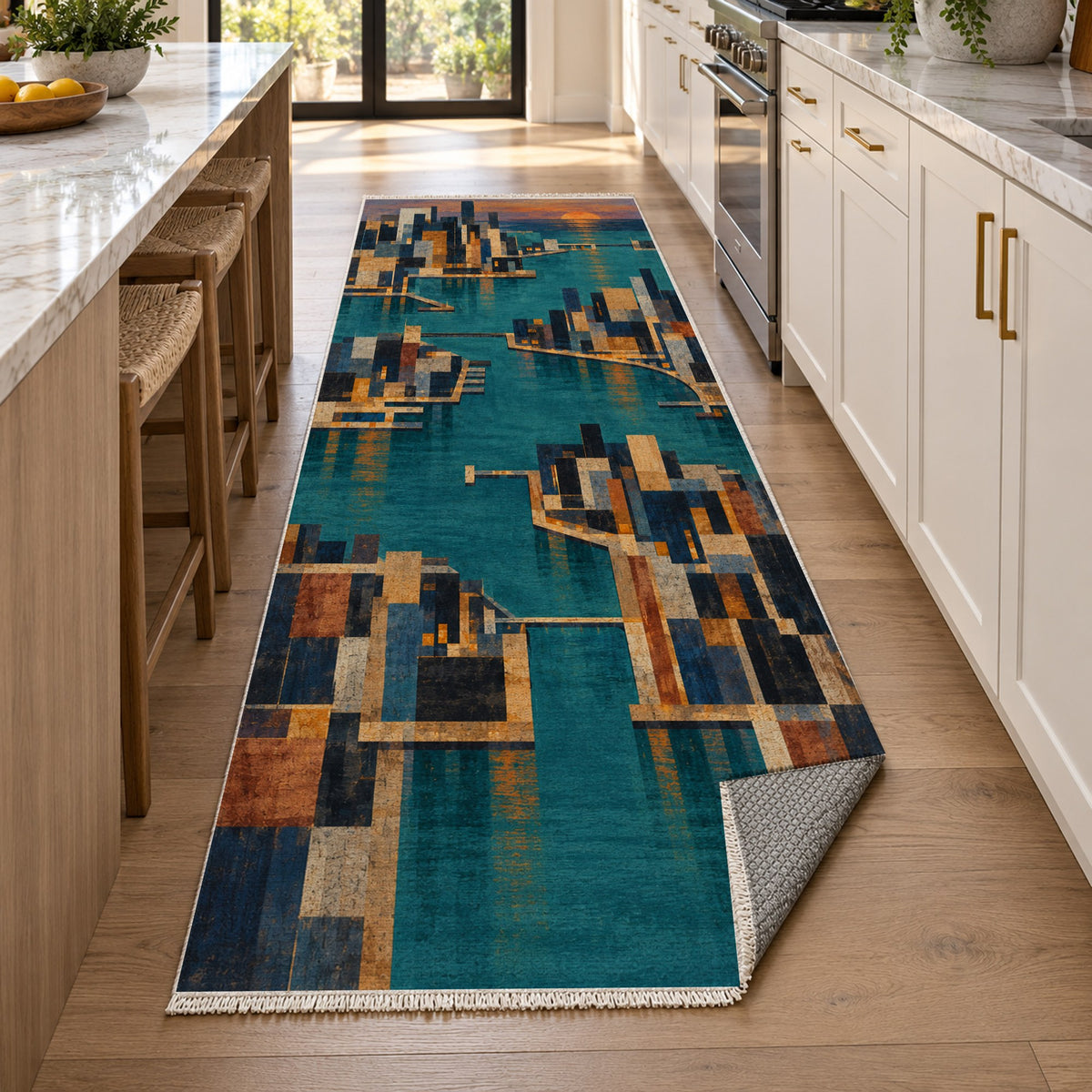 Harbour Blocks Modern Washable Rug — new york kitchen runner