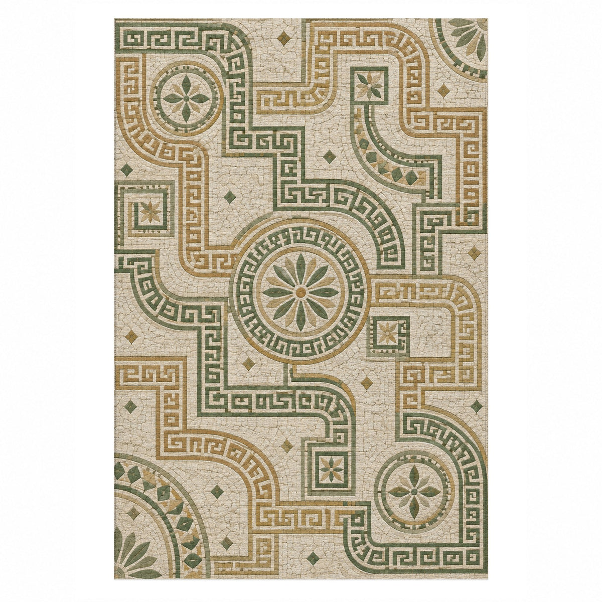 Hellenic Meander Sage Geometric Washable Rug — top view