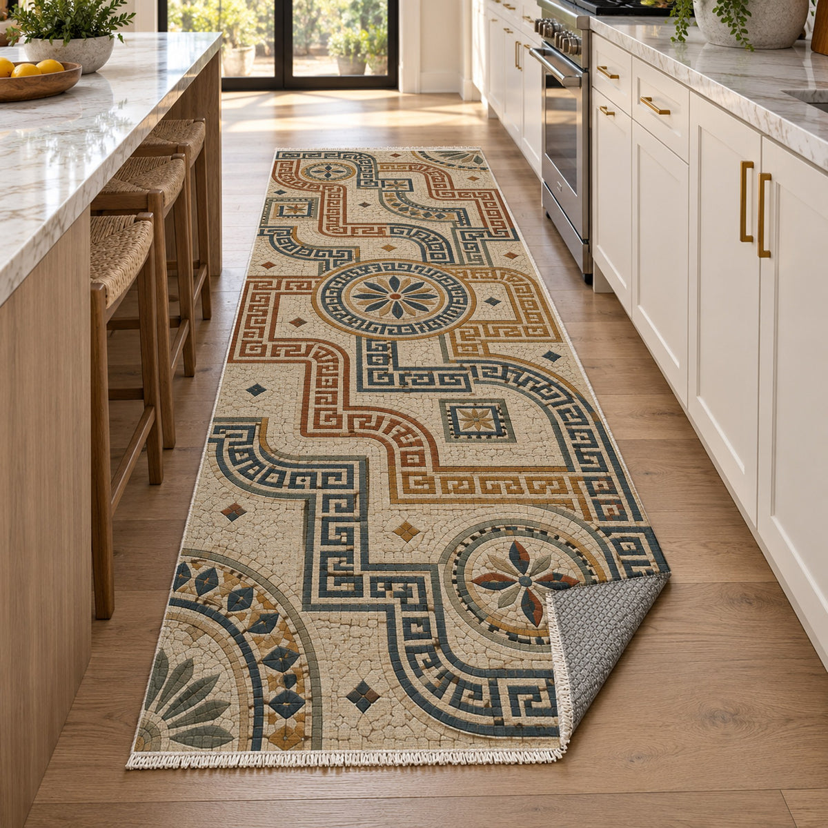 Hellenic Meander Geometric Washable Rug — new york kitchen runner