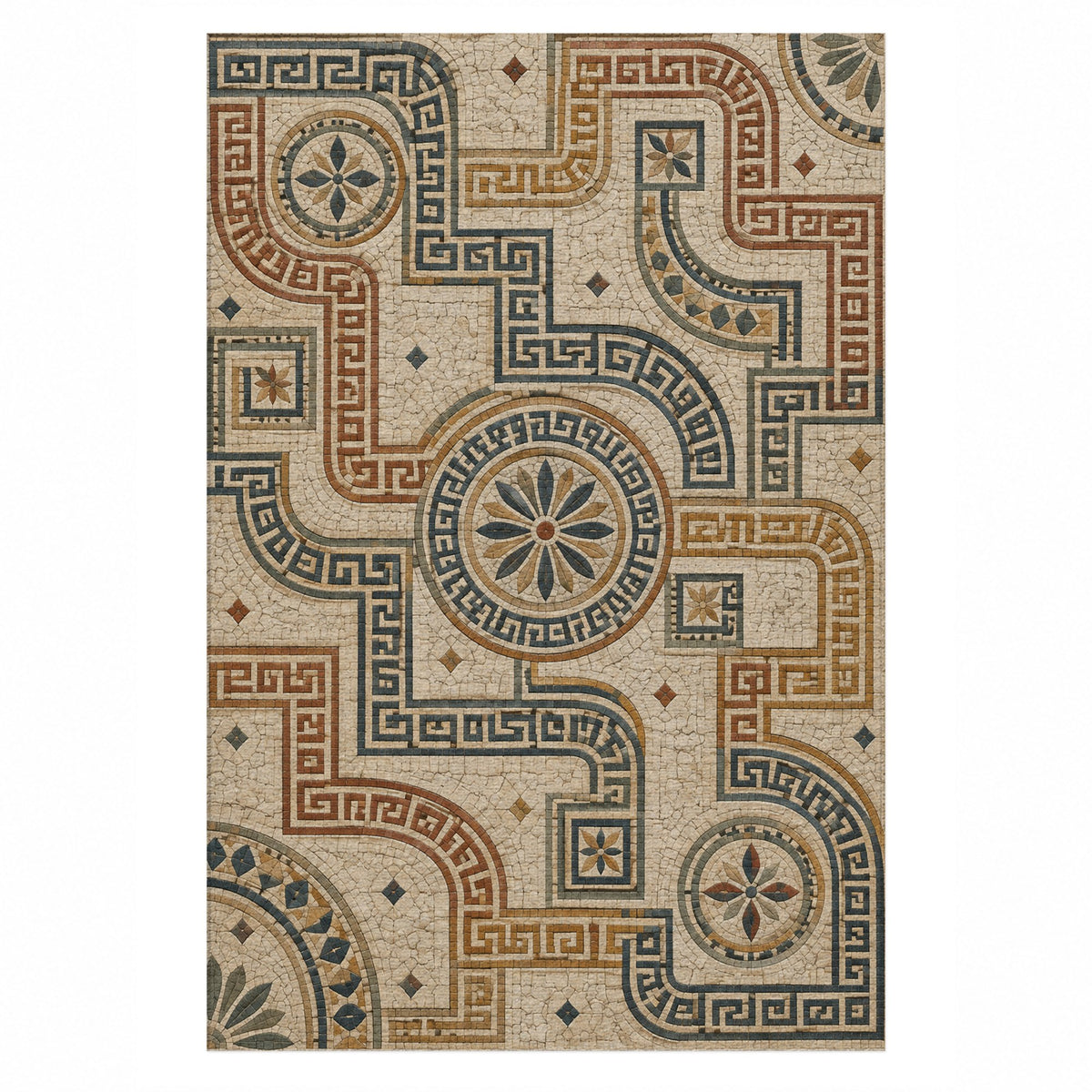 Hellenic Meander Geometric Washable Rug — top view