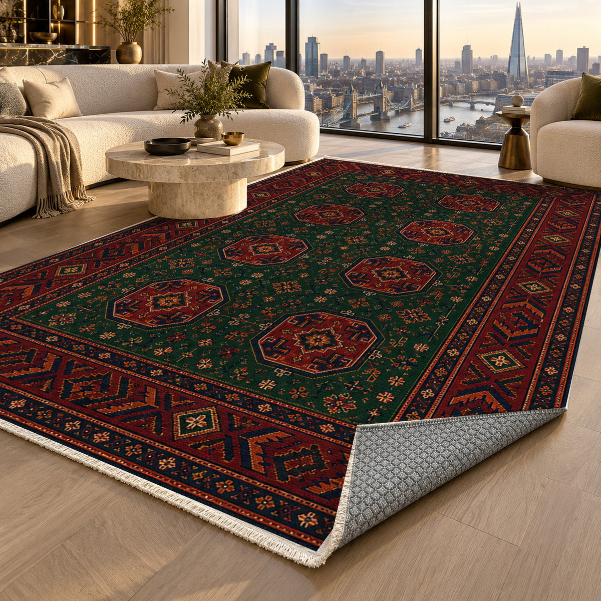 Herat Emerald Ethnic Washable Rug — london luxury living